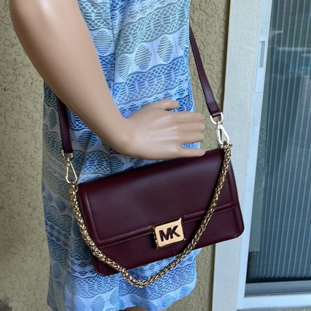 Michael Kors Sonia Medium Leather Shoulder Bag Merlot - Picture 15 of 16